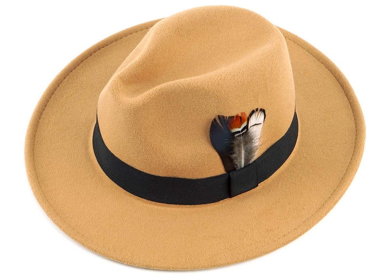 FADACHY Classic Fedora Hat for Men & Women Wide Brim Felt Hat Panama Dress Hat Camel Fedora, L Large XL - Image 3